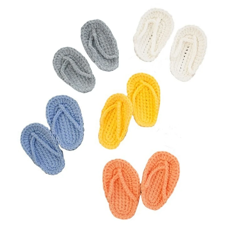 

2 Pcs/Set Crochet Slippers Photography Props for 0-2 Month Babies Flip-flops Boys Girls Baby Photo Props Outfits W3JF