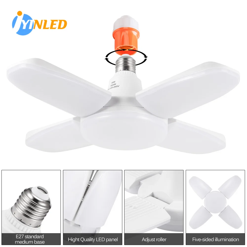 E27 LED Bulb Fan Blade Lamp AC85-265V 28W Foldable Led Light Bulb Lampada For Home Ceiling Light Small Garage Light