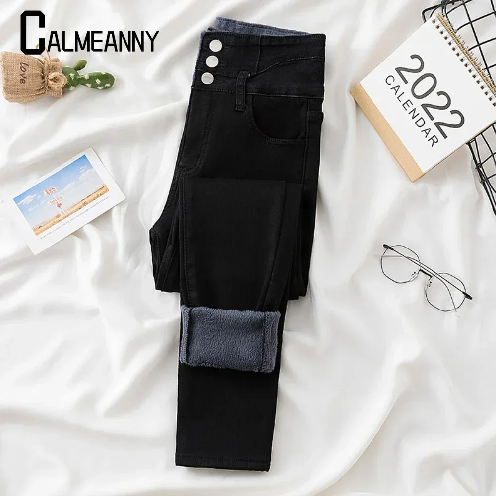 Jeans XS-4XL Women Fleece Lined Winter Jegging Jeans Genie Slim Fashion Jeggings Leggings 2 Real Pockets Woman Fitness Pants