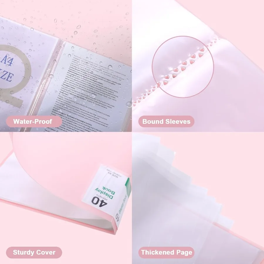 Pasta de portfólio com 40 bolsos, pasta de portfólio de 8,5 "x 11", exibindo 80 páginas, pasta com mangas de plástico, pasta de plástico para mulheres e