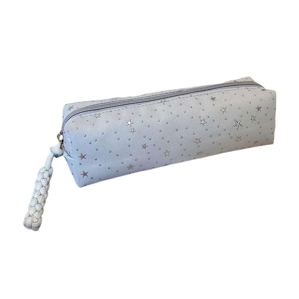 Portable Canvas Pencil Case Star Dot Print Large Capacity Pencil Pouch Stationery Organizer Gift