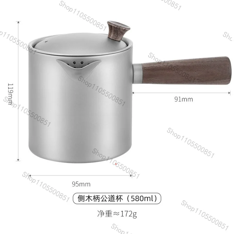 Titanium classic metal tea set with wooden side handle, milk pot, coffee pot, tea filter, tea brewer, titanium mug, teapot