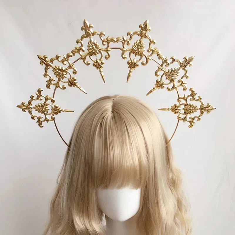 Gothic Lolita Feather Wings Goddess Church Pope Golden Hair Ornament Devil Gorgeous Vintage Virgin Mary Tiara Headwear image 3
