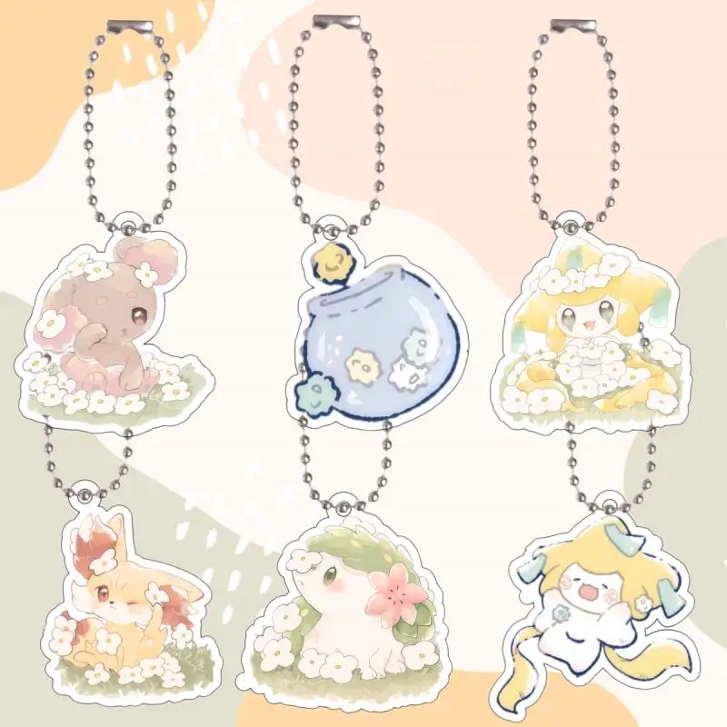 Llavero de acrílico de anime para Buneary, Fennekin, Piplup, Jirachi, Shaymin, estilo curativo, versión Q, colgante de acrílico hecho a mano