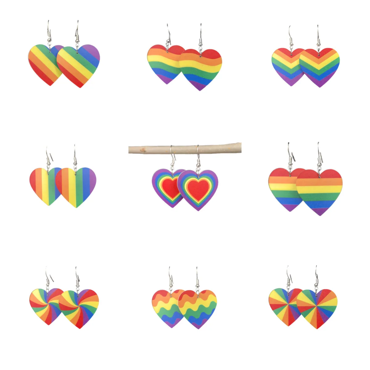 

20 Pairs/Lot Rainbow Print Acrylic Heart Dangle Earrings Women Classic Jewelry Gifts Wholesale