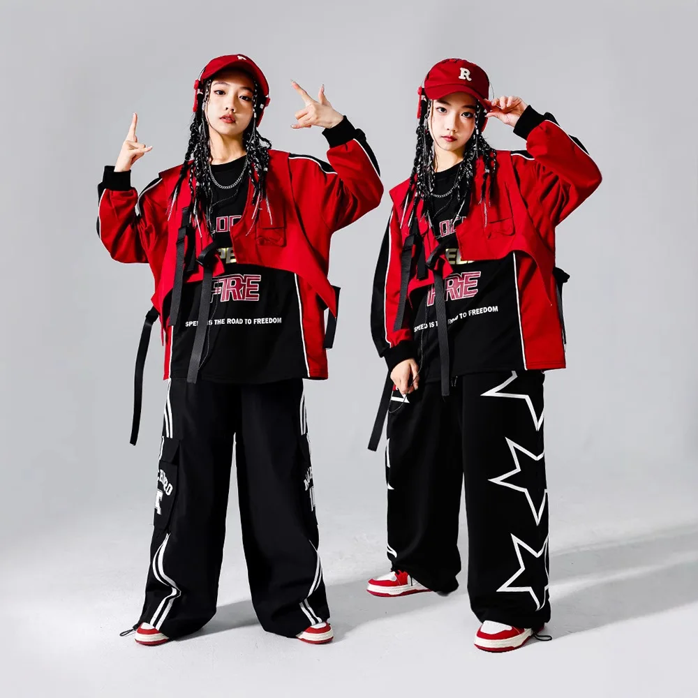 Meninos hip hop outfits legal colete calças de carga meninas k-pop trajes de dança de rua crianças jazz conjuntos de roupas crianças streetwear