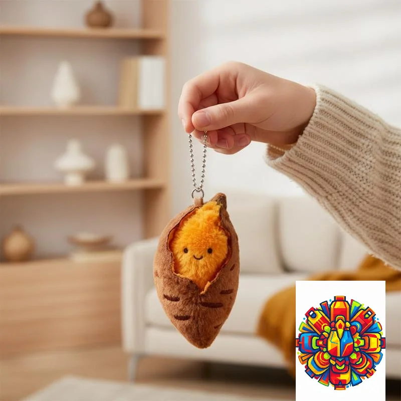 Mini Roasted Sweet Potato Plush Keychain Cute Simulated Food Stuffed Pendant for Key Holder Teen Girls Gift