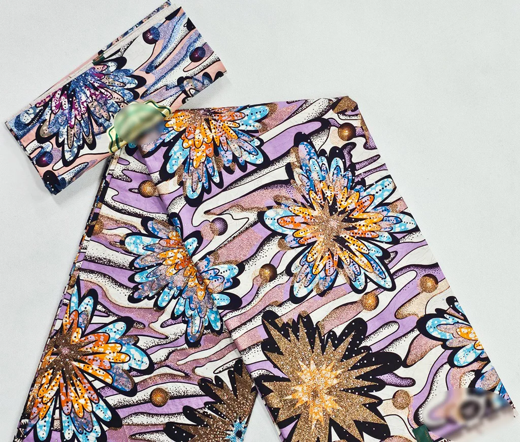 

African Super Print Wax Fabric 100% Cotton with Stones Luxury Nigerian Ankara Soft Tissu Block Print Batik Grand Wax 6yards