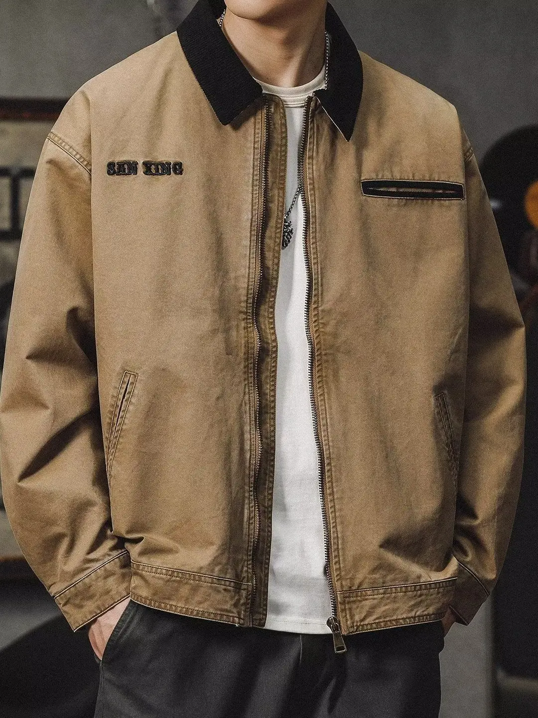 

Мужская куртка-бомбер из чистого хлопка в американском стиле, свободного кроя, повседневная, для отдыха, весна-осень, уличная мода, рабочая одежда, верхняя одежда