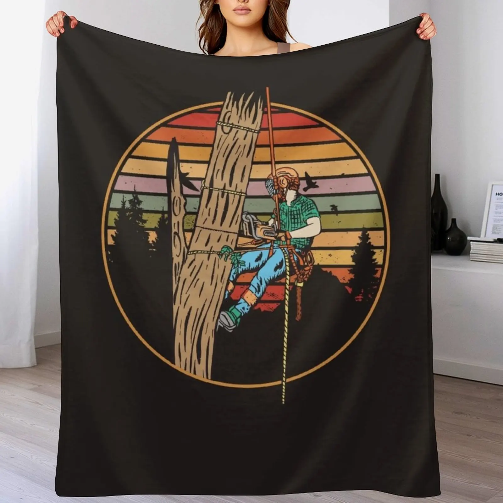 Arborist Vintage Sunset Art For Tree Trimmer Throw Blanket