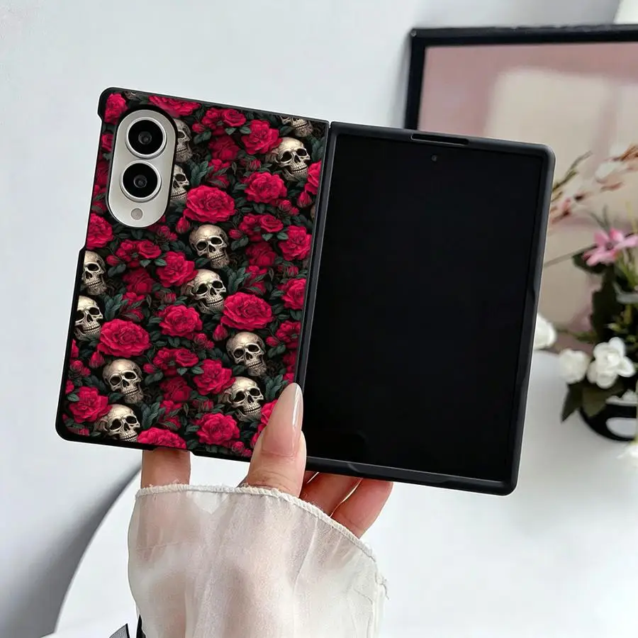 Red Rose Skulls Case for Samsung Galaxy ZFold Wide Z Fold 8 Z Fold8 Wide ZFold8 Luxury Phone Cover