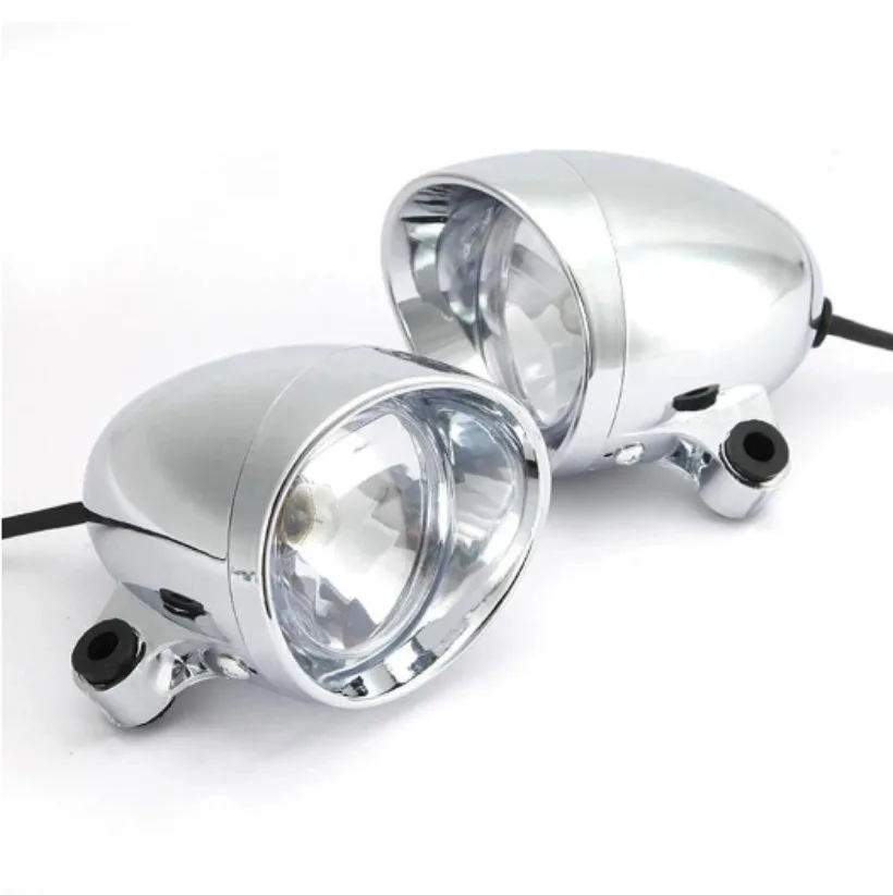 Chrome Motorcycle  Front Headlight Fog Light Lamp Forretro Motorcycle Modification 1SET