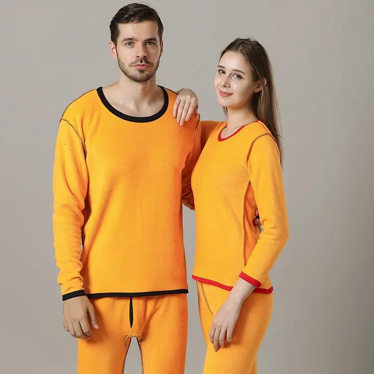 2 Pieces Women And Man Warm Sets Fleece Thermal Underwear New Golden Fleece Autumn Winter Couple Sets Slim Warm Clothing