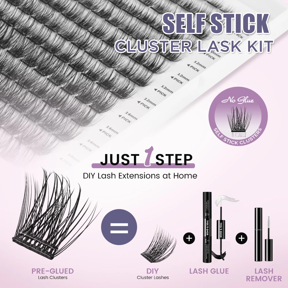 ETVITE Self-Adhesive False Eyelashes 156pcs Adhesive-Free False Eyelashes Getting Started Easy One Minute Out Mixed Sizes