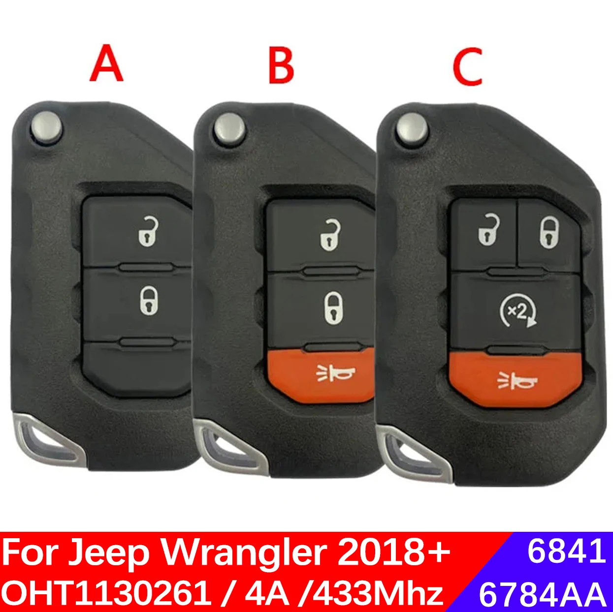 

CN086041 Aftermarket Smart Car Key For Jeep Wrangler 2018 2019 Remote Fob OHT1130261 433MHz 4A Chip FCCID 68416784AA NO Logo