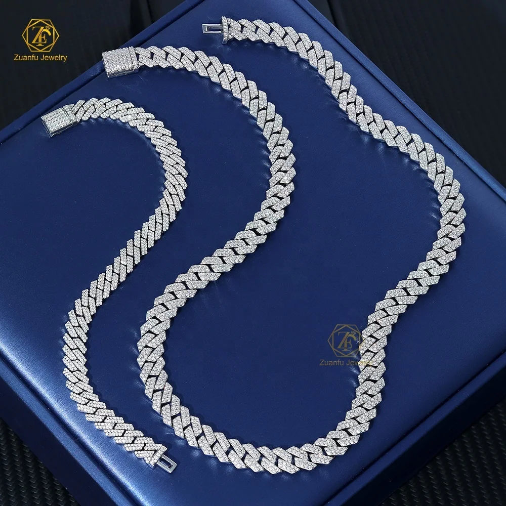 Top quality 925 silver iced out custom hip hop jewelry moissanite cuban link chain 12mm 7inches cuban link bracelet