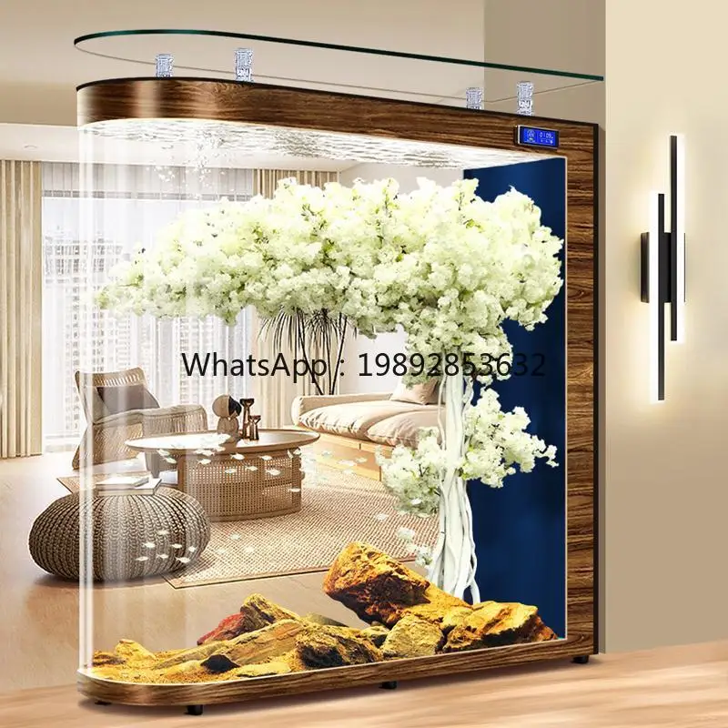 LYY رصاصة رئيس خزان الأسماك غرفة المعيشة الطابق الدائمة التقسيم الزجاج حوض السمك المنزل شاشة متوسطة كبيرة لا حاجة لتغيير المياه