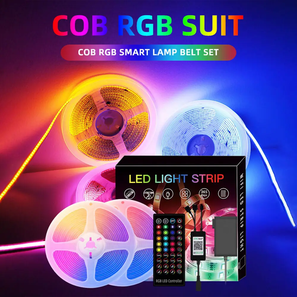 

Music Sync Rgb Cob Led Tape Lights 5M-10M Kit,44Key Remote for Parties, Diy Home Theater Ambiance Lighting W/12V Power Adapter