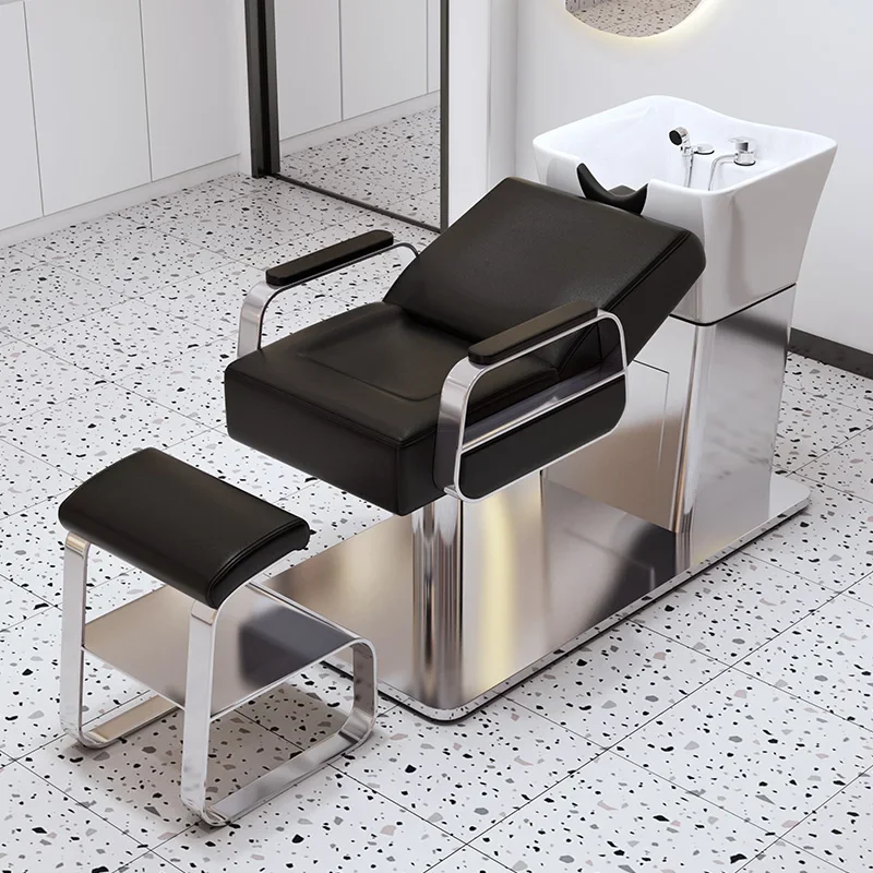 

Hair salon shampoo bed semi-reclining hair salon barber shop special stainless steel ceramic basin bed