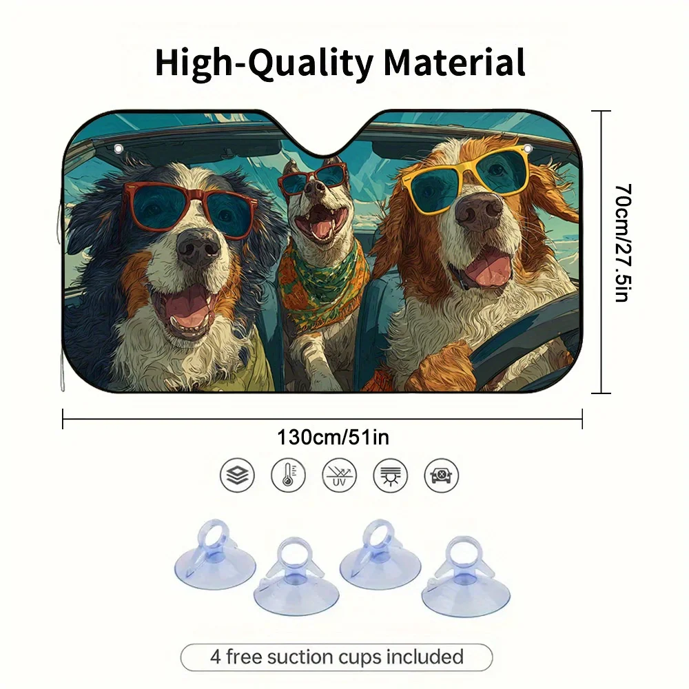 1pc Dog-Themed Car Sun Shade - Windshield Sun Protector With Adorable Dog Design, UV Protection & Heat Reduction For All Vehicle