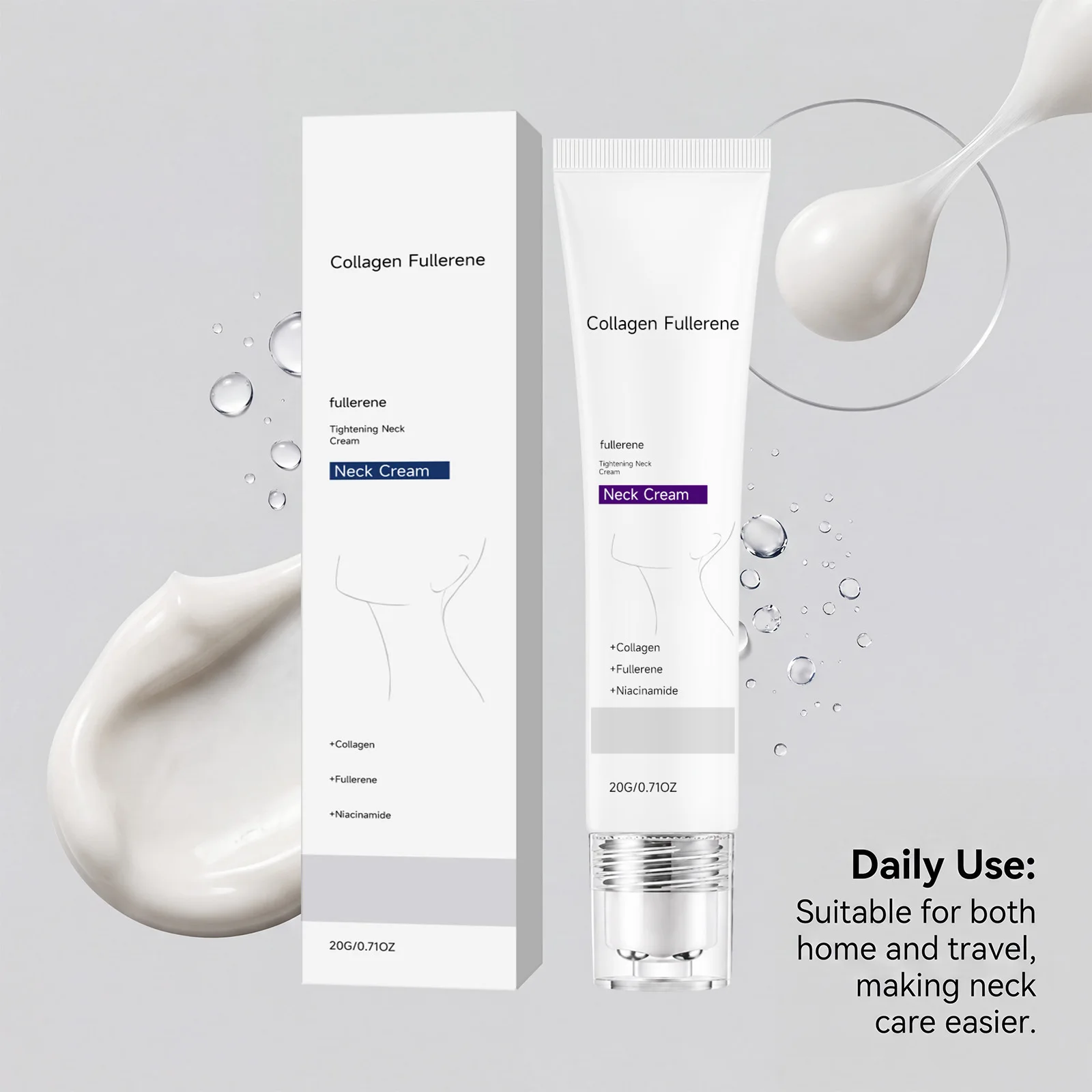 Collagen Fullerene Neck Cream,Firming Lifting Skin Reduce Neck Fine Lines Eliminate Double Chin Nourish Neck Care Cream Roll On