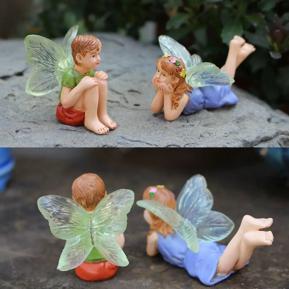2 Piezas  Estatuas  Hadas  Resina para Micro Paisajes, Lindas Mini Figuras Impermeables, Divertidas Esculturas  Jardín p