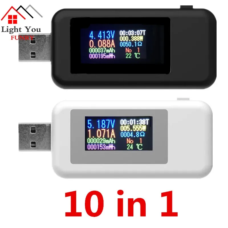 10 in 1 DC USB 테스터 전류 4-30V 전압계 타이밍 전류계 디지털 모니터 전원 차단 표시기 보조 배터리 충전기 40% 할인