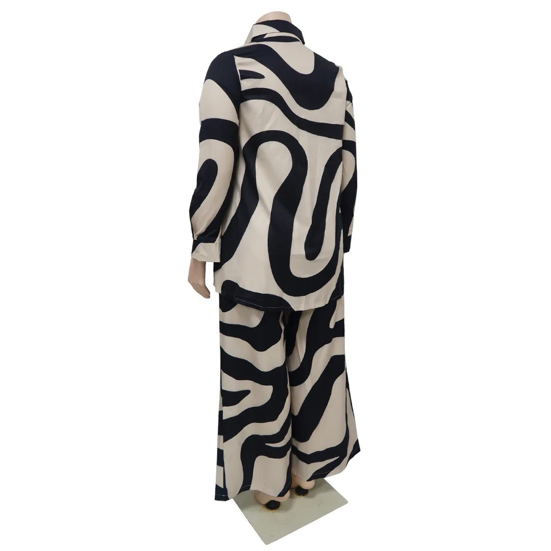 Large Size Faionable Printed Long Sve irt And Trousers Set for Women Summer 2024 Universal Fit Other Material 00%