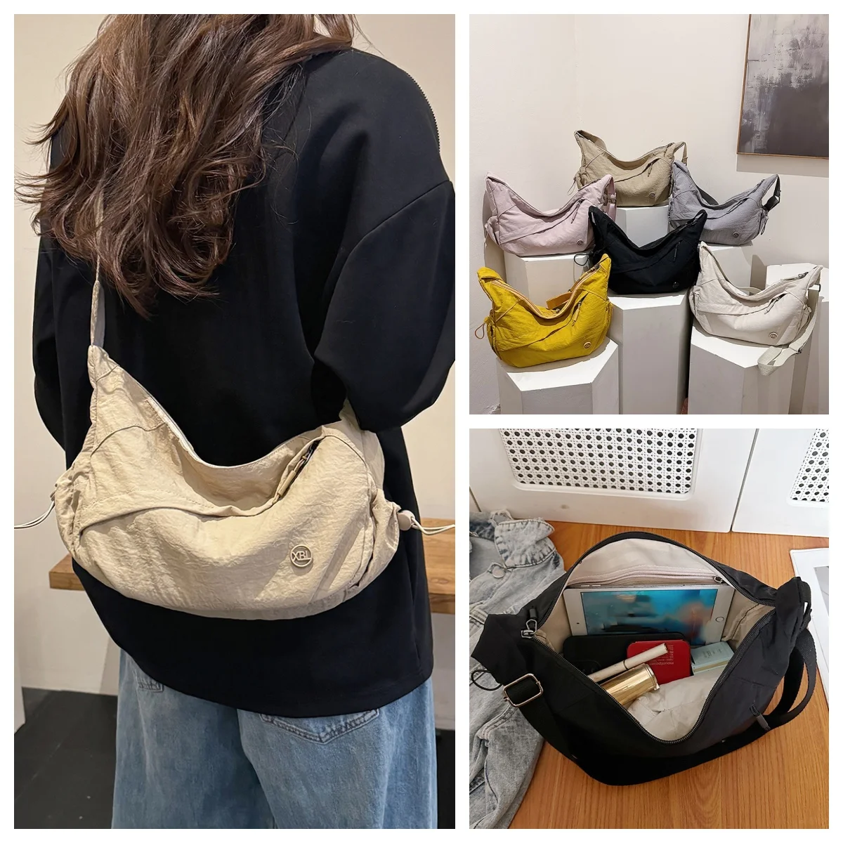 

Elegant Women's Shoulder Bag Large Capacity Nylon Women's Dumpling Bag Lightweight Durable Women's Commuter Crossbody Bag