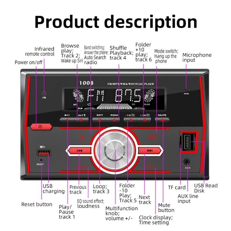 Double Din Car Stereo Radio Voice Control USB AUX Receiver Output Power 4x60W AOS