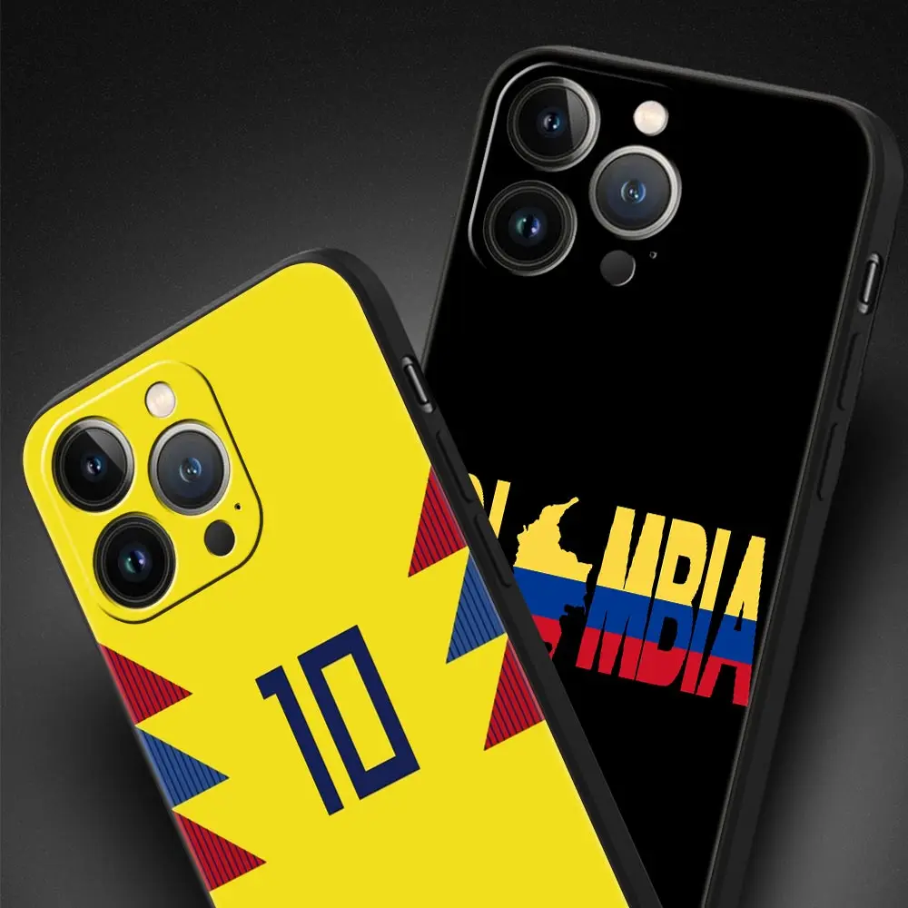 Colombia Flag Phone Case For iPhone Apple 15 14 13 12 11 Pro Max Mini 7 8 Plus XR XS X SE 2020 Black Silicone Cover Coque Funda