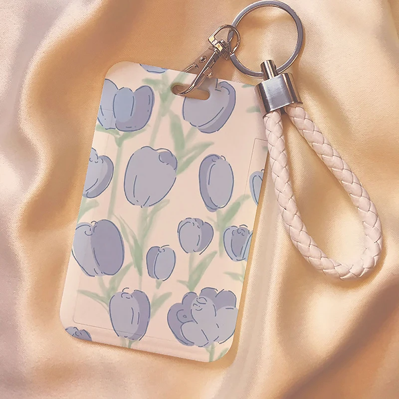 Tulip Card Holder Photocard Holder Keychain Students Card Protectors Blue ID Bank Cards Cover School Stationery Photocard Bag