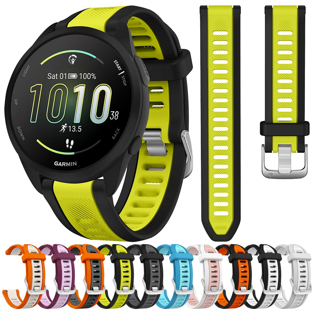 Cinturino sportivo bicolore da 20mm a sgancio rapido per Garmin Forerunner 165 Music 245 55/Vivoactive 5/Venu 2 Plus cinturino in Silicone Sq