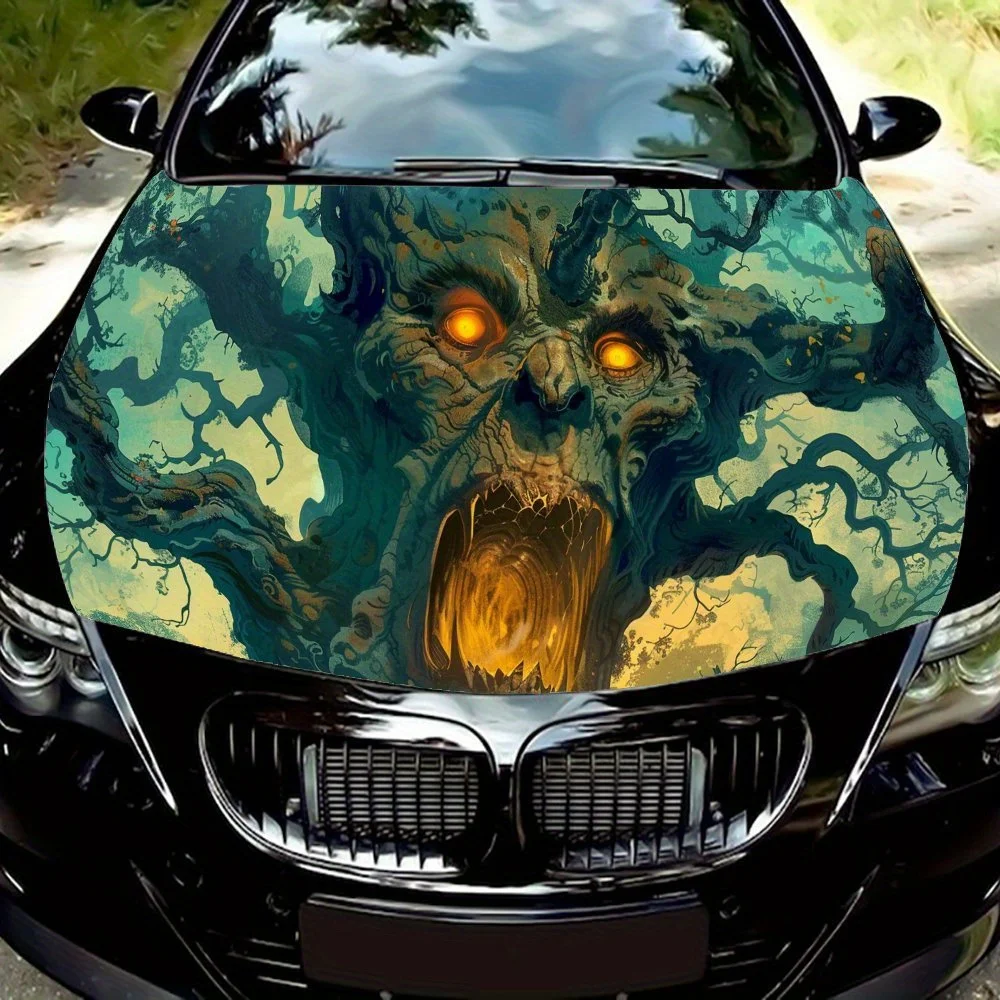 

A withered tree monster with a wide open mouth PVC Car Vinyl Wraps, Self-Adhesive Waterproof Car Hood Decal Sticker, Car Decorat