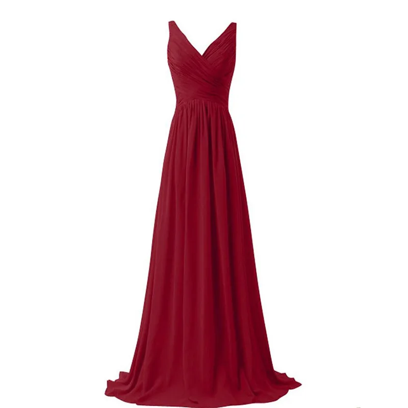 Vestido elegante de gasa con cuello en V para mujer, Vestidos de Noche de talla grande morados, vestido de dama de honor, moda de novia, vestido de fiesta de boda para niña, en Stock