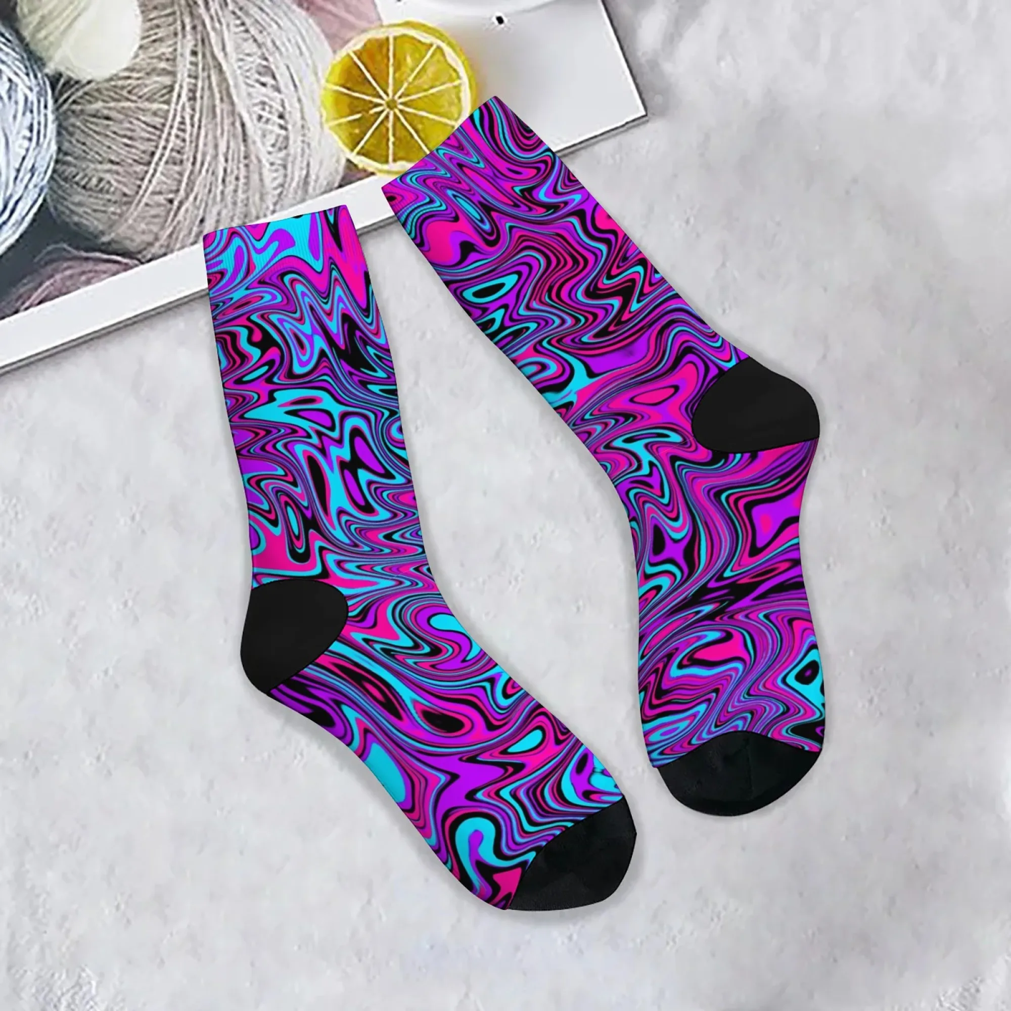 Abstract Ripple Print Men's Socks Novelty Harajuku Retro Street Crew Socks Comfortable Breathable Non-slip Socks Party Fun Gift