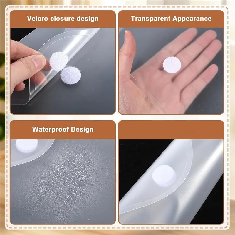 2025 Trend 50Pack 7X9.8''Clear Plastic Envelopes Hook Loop Closure Receipt Stickers Storage Holder Reusable Small Plastic Envelo
