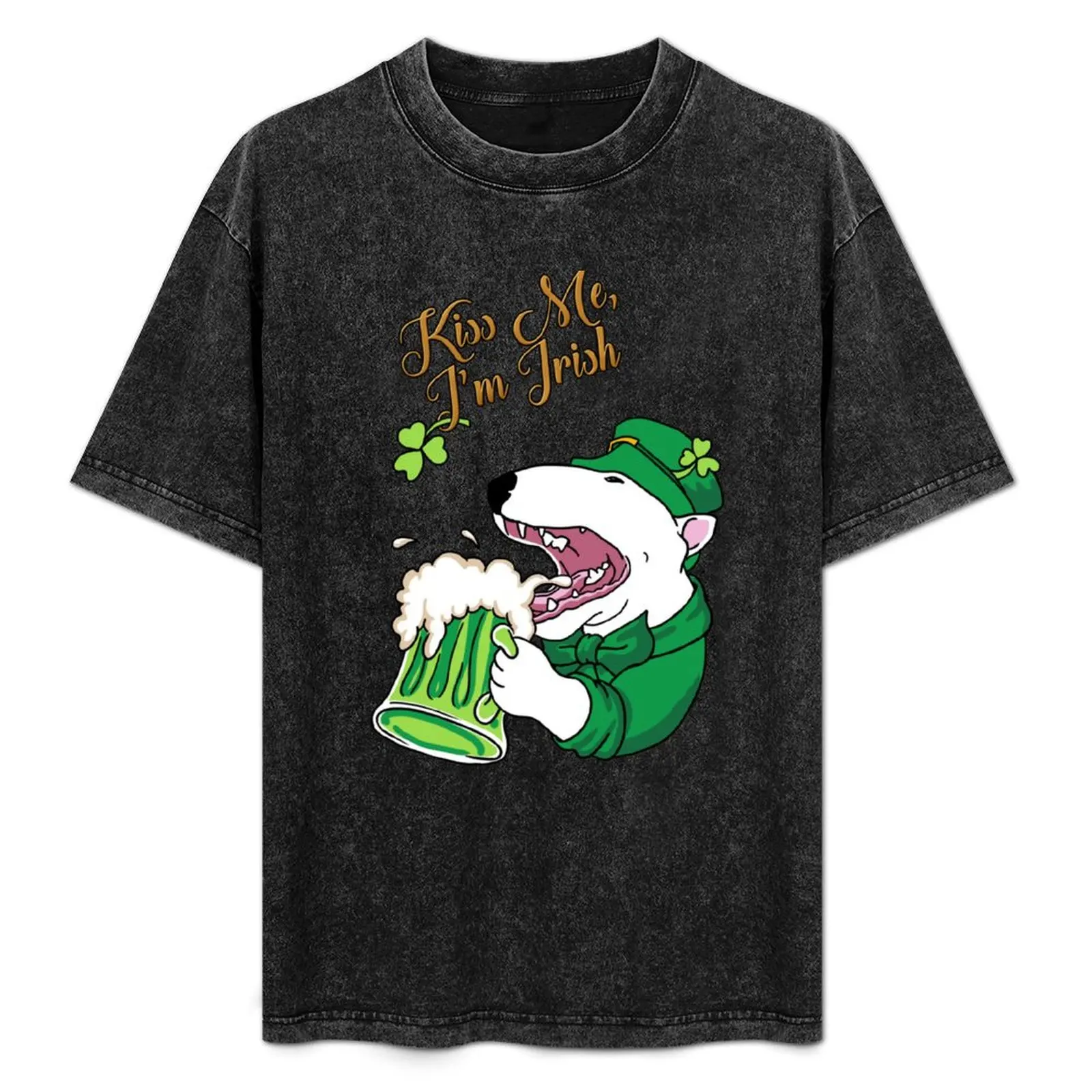 

Kiss Me I am Irish Bull Terrier T-Shirt Comfortable Basic Crew Neck Tee