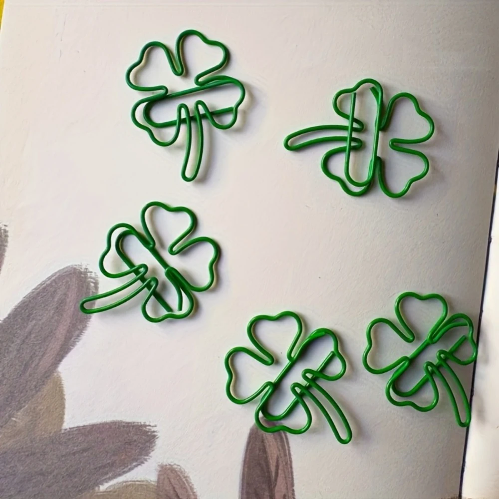 9pcs INS Style Paper Clips Lucky Four-Leaf Clover Bookmark Aesthetic Novelty Shape Clips for Scrapbooking Gift & Journal Decor