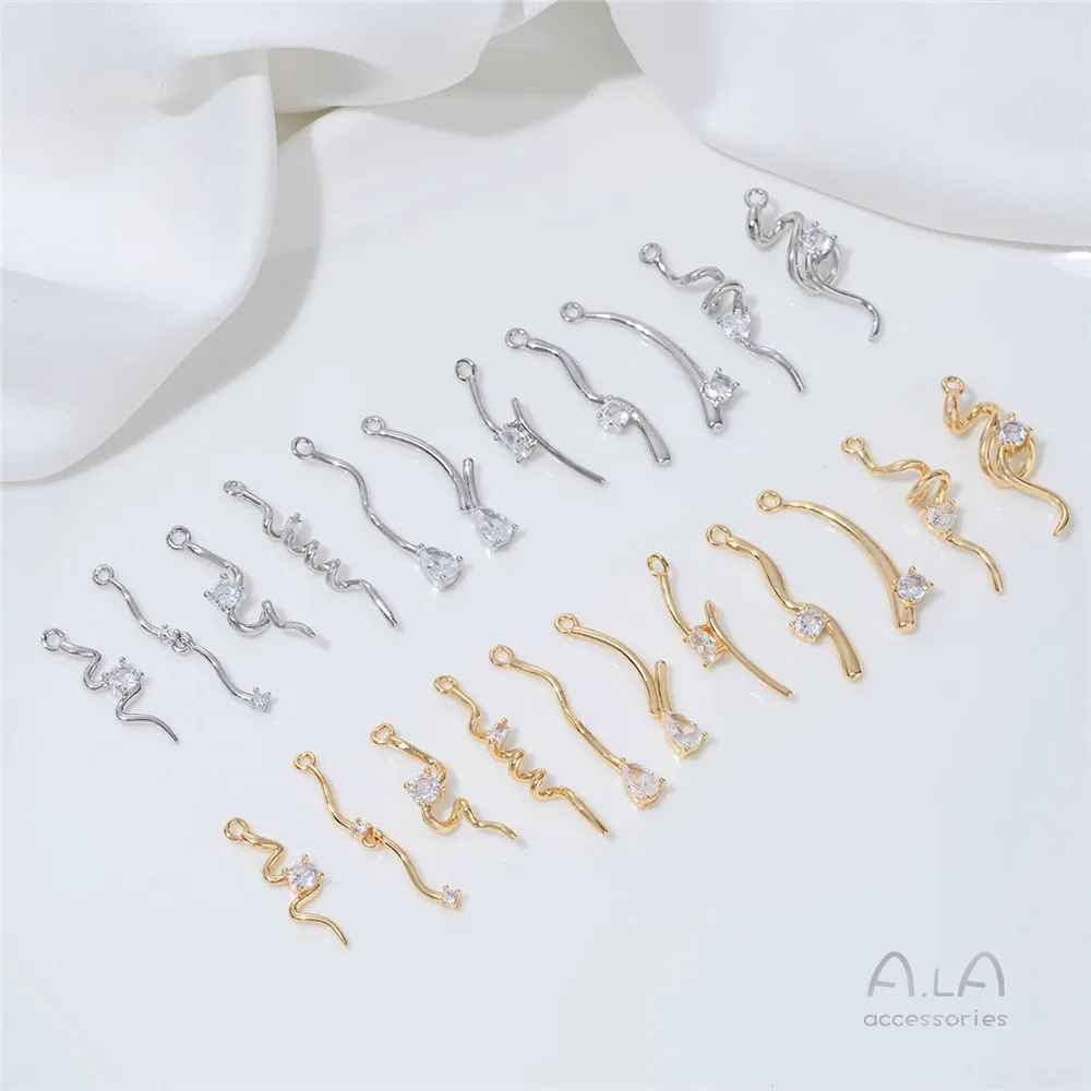 

14K Gold-plated Zircon Coiled Snake Tail Pendant Accessories Handmade Beaded Pearl Necklace Diy Ear Ornaments Earrings Charms