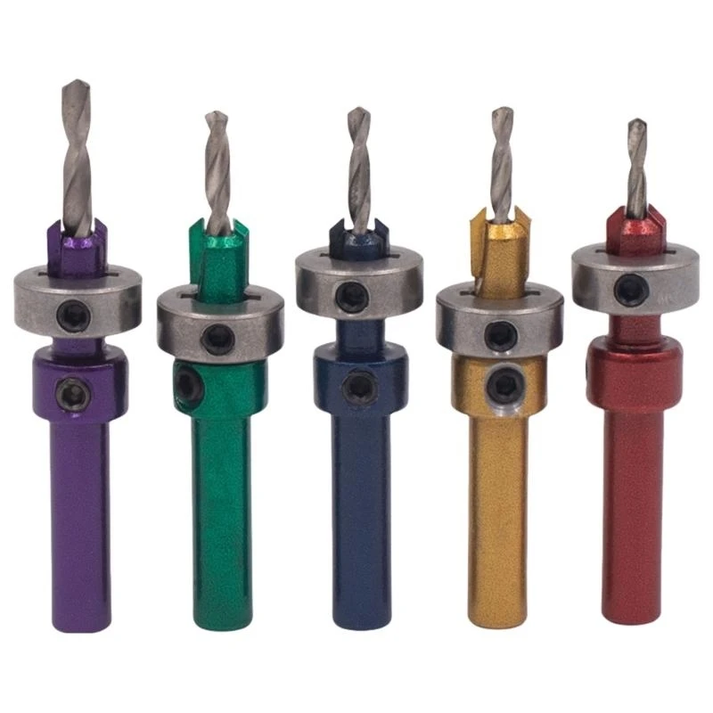 

652F 5Pcs Countersink Drill Bit Set Tapered Drill Bits Counter Sink Drill Bit with Wrench Adjustable Woodworking Counter