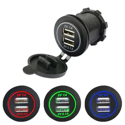12V-24V Dual USB Charger Socket 5V 3.1A Car Charger with Panel Waterproof Power Adapter Socket Outlet for Car Marine Motorcycle