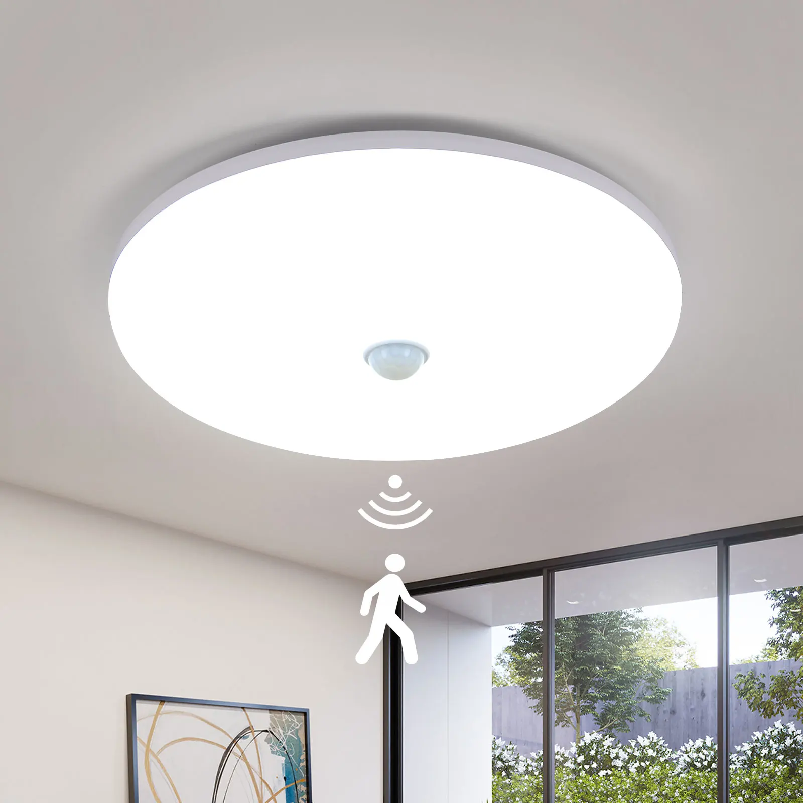 LED Ceiling Light, LED Ceiling Lamp with Motion Sensor 36W 2800LM 6500K Cool White, IP54 Waterproof