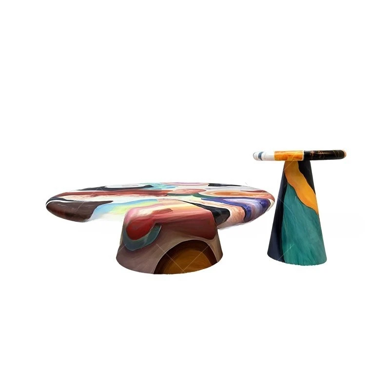 

Hand-painted oil painting, personalized round coffee table, medieval creative light luxury, painted coffee table