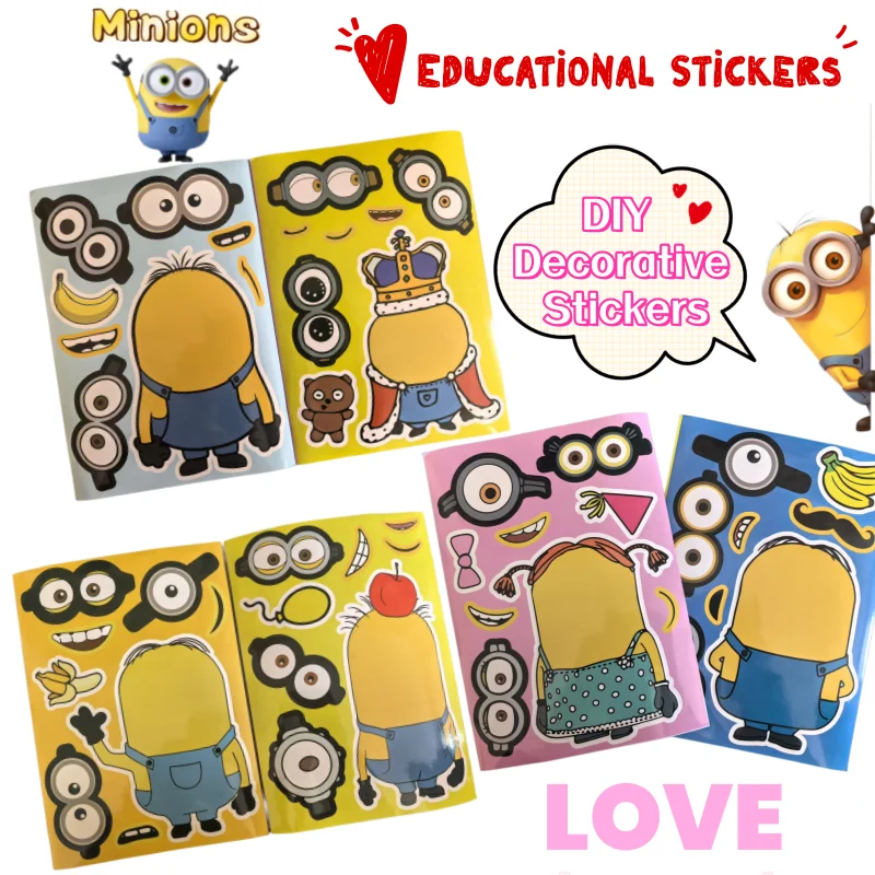 

Набор из 6 милых мультяшных наклеек-пазлов с персонажами аниме Миньоны, кавайные, для девочек, развивающие игрушки, декоративные стикеры оптом