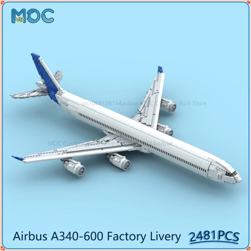 Airbus A340-600 Factory Livery Model MOC Building Blocks DIY Assemble Bricks Transportation Aircraft Creative Toys Gifts 2481PCS