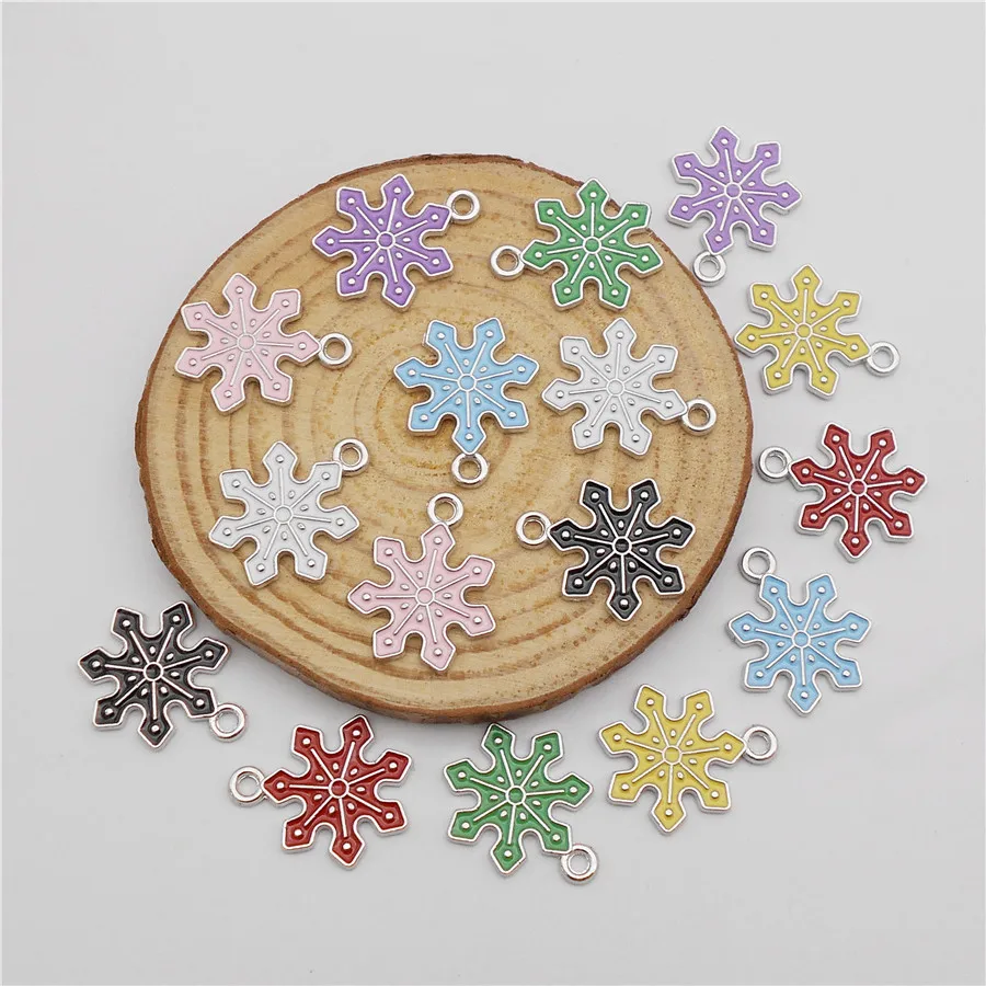 8PCS Enamel Christmas Snowflake Charms Zinc Alloy Handmade Xmas Decor Necklace Pendant Bracelet Earrings Jewelry Accessory