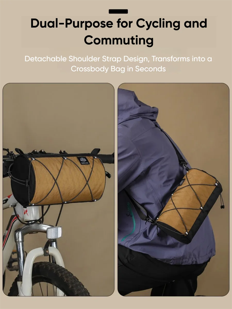 Waterproof X Pac Bike Handlebar Bag 2 in 1 Bicycle Front Storage Bag Reflective Cycling Crossbody Bag with External Cord System view 2