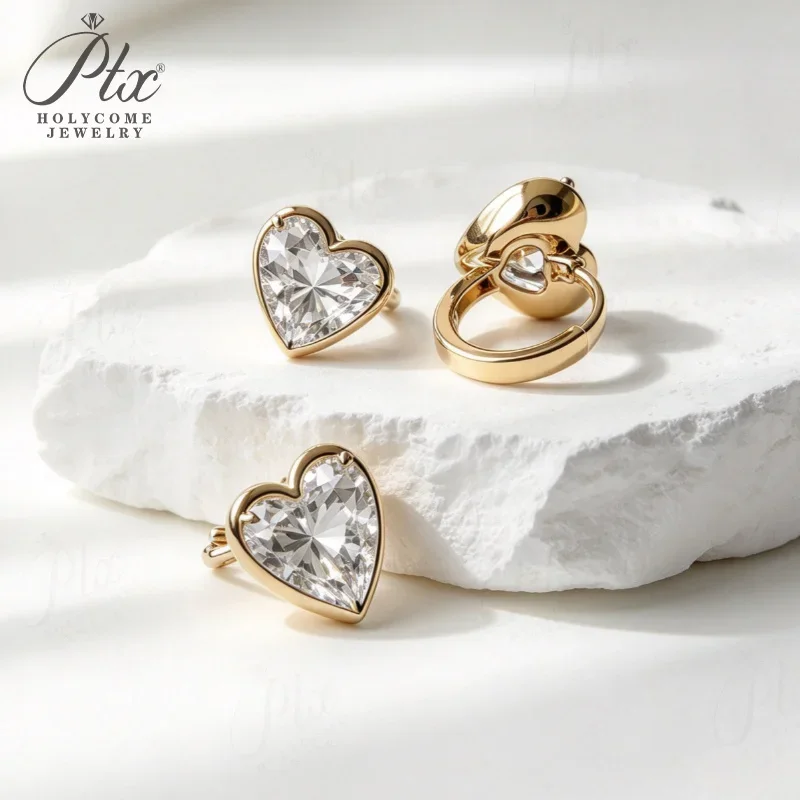 Lab Grown Diamond Earrings Heart Shape 925 Sterling Silver 10/14/18K Gold Hypoallergenic Daily Versatile Women Stud Fine Jewelry