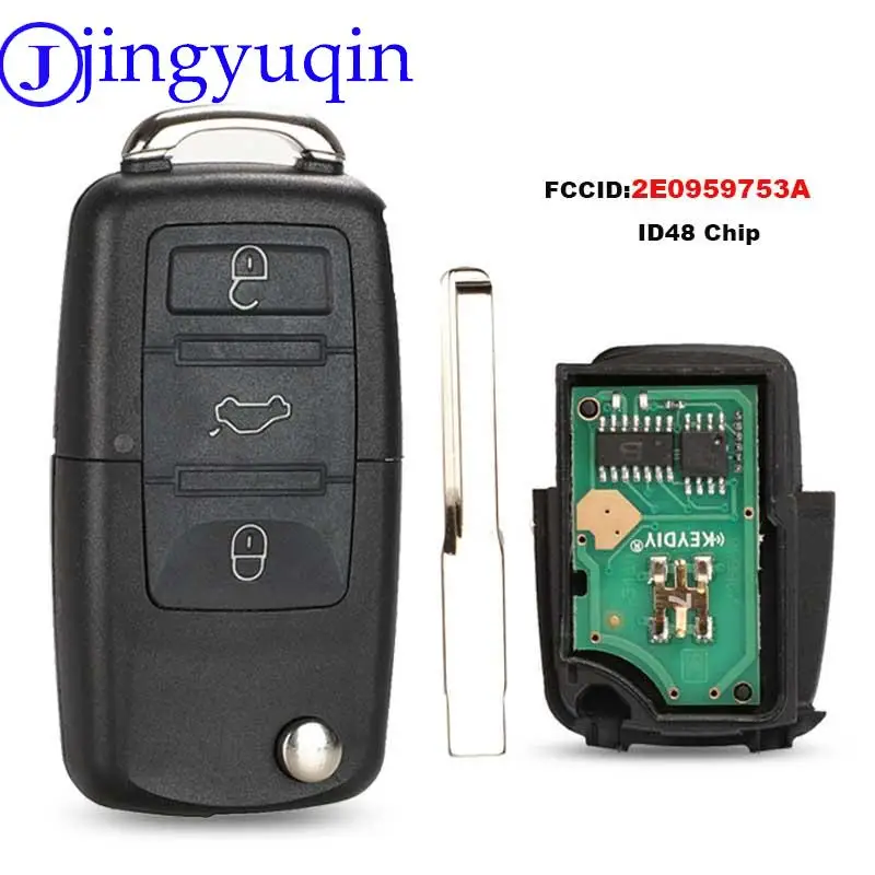 Jingyuqin 434Mhz ID48 Chiave a distanza fai da te per VW/VOLKSWAGEN Crafter 2E 0959753 Sostituzione del controllo del portachiavi con tasti a 3